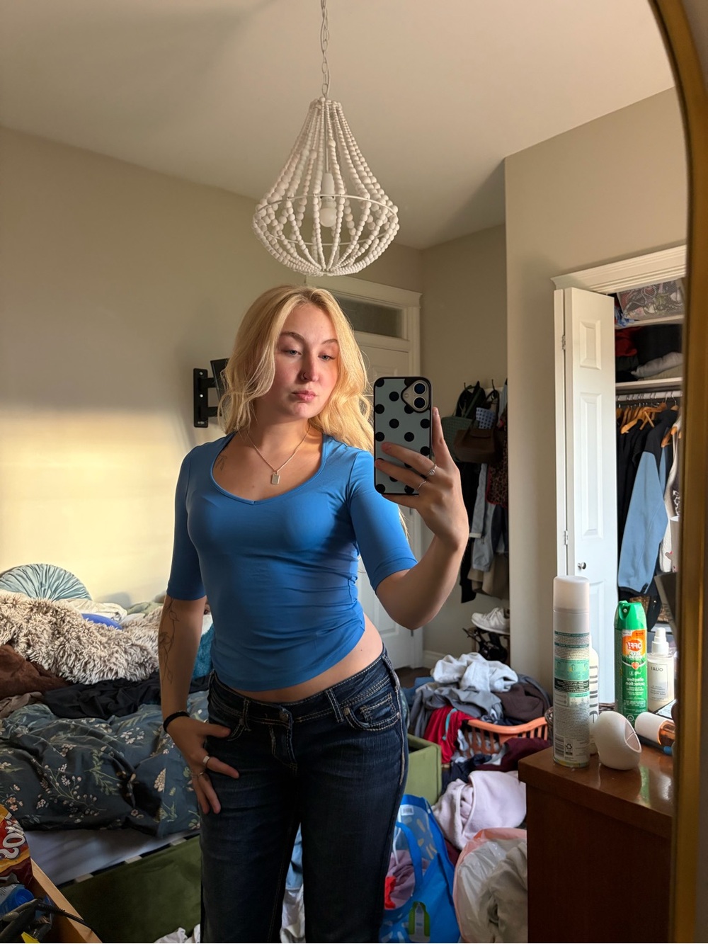 Fitted Scoop Neck Women's Top 3/4 in Blue